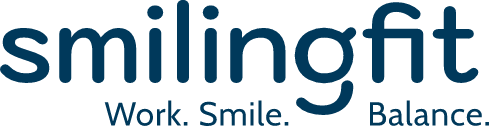 Logo Schriftzug von smilingfit Work. Smile. Balance.